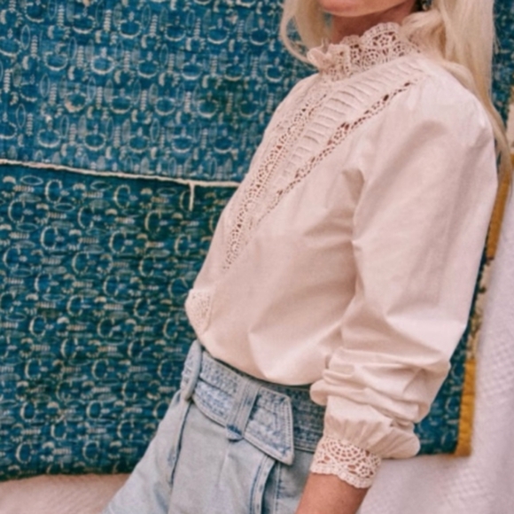 Sezane Laurianne Blouse White Long Sleeve Cotton Embroidered Top Size 34 US 2 - Picture 3 of 10